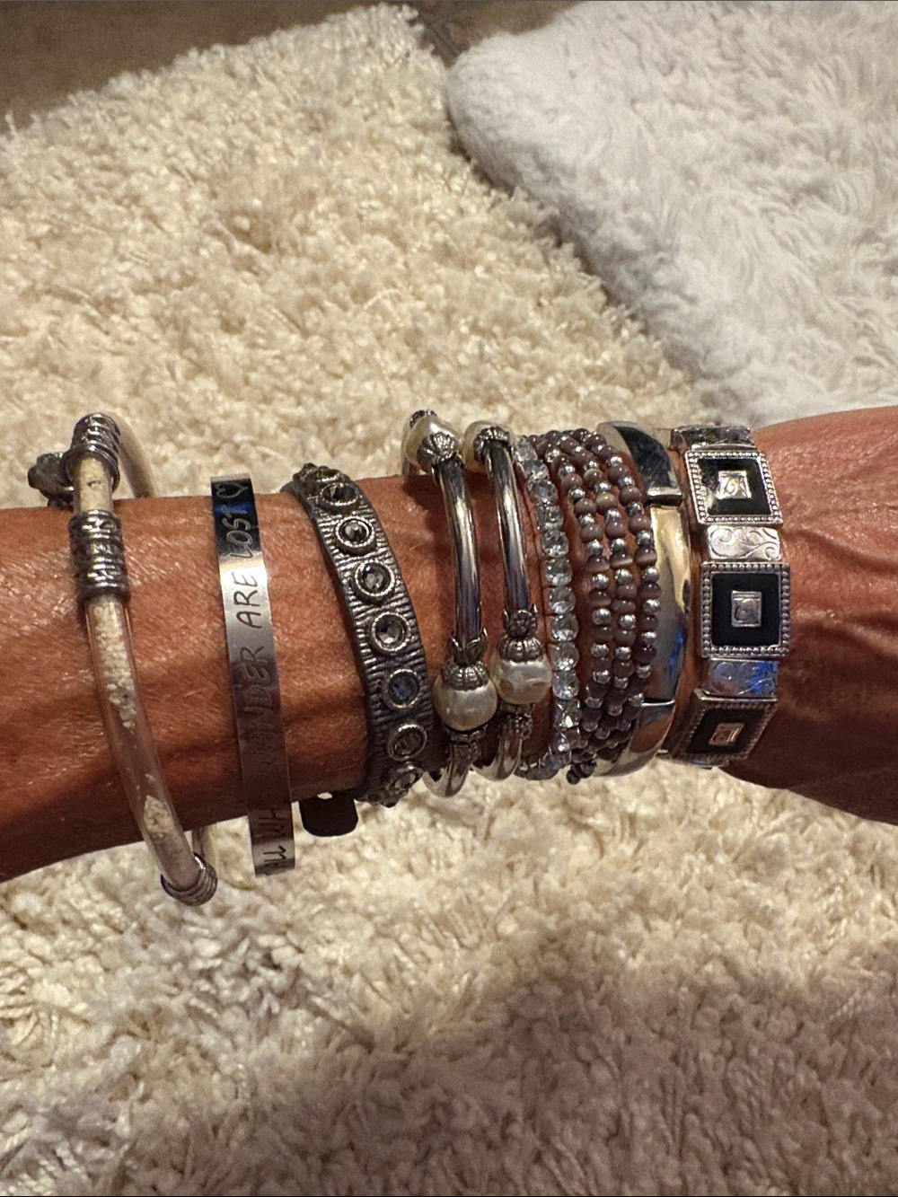 8 Stacked Silver and Gray Women's Bracelet Set